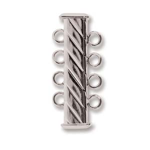 SP4Clasp Fluted Rectangle 4 strand Slide Lock Clasp, Silver Plated-12896