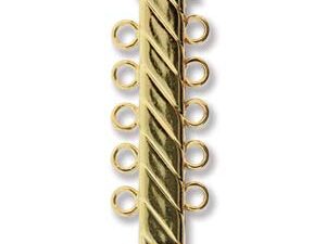 GP5Clasp Fluted Rectangle 5 strand Slide Lock Clasp, Gold Plated-12901