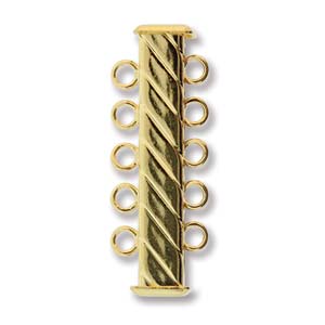 GP5Clasp Fluted Rectangle 5 strand Slide Lock Clasp, Gold Plated-12901