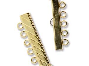 GP5Clasp Fluted Rectangle 5 strand Slide Lock Clasp, Gold Plated-0