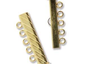 GP5Clasp Fluted Rectangle 5 strand Slide Lock Clasp, Gold Plated-0