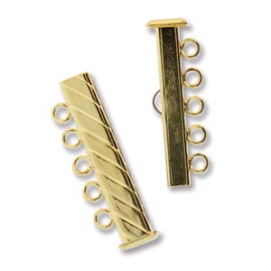 GP5Clasp Fluted Rectangle 5 strand Slide Lock Clasp, Gold Plated-0