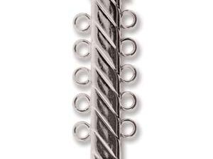 SP5Clasp Fluted Rectangle 5 strand Slide Lock Clasp, Silver Plated-12905