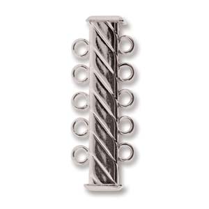 SP5Clasp Fluted Rectangle 5 strand Slide Lock Clasp, Silver Plated-12905