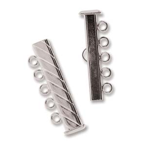 SP5Clasp Fluted Rectangle 5 strand Slide Lock Clasp, Silver Plated-0