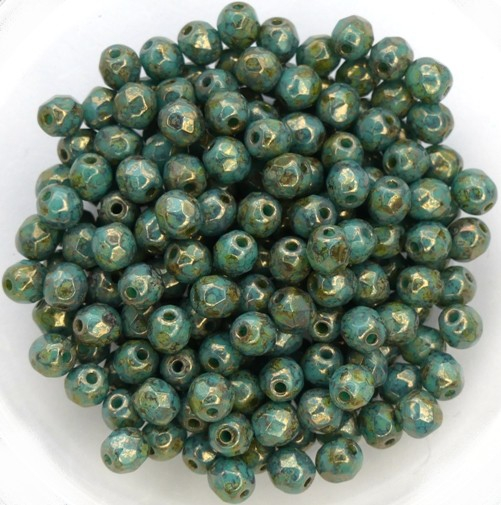 0100477 Turquoise Bronze Picasso Facet 4 mm. 50 Pc.-0 0100477 Turquoise Bronze Picasso Facet 4 mm. 50 Pc.-0