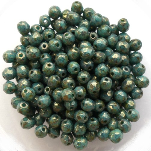 0100477 Turquoise Bronze Picasso Facet 4 mm. 50 Pc.-13404