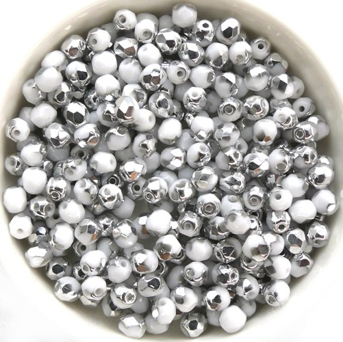 0140250 Opaque White half Silver facet 4 mm. 50 Pc.-13436
