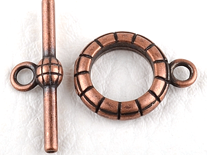 0160206 Toggle Clasp stripes, Antique Copper Color.-0