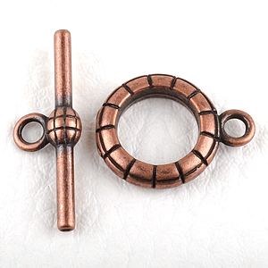 0160206 Toggle Clasp stripes, Antique Copper Color.-0 0160206 Toggle Clasp stripes, Antique Copper Color.-0