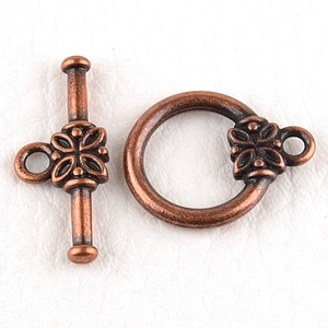 0160209 Toggle Clasp Flower, Antique Copper Color.-0