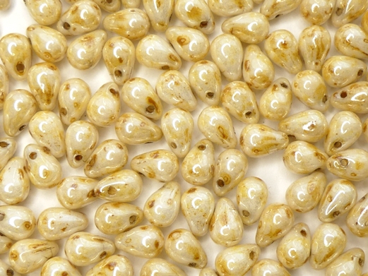 CD-02010-65401 White Alabaster Beige Marmor Luster Czech Drops 50 Pc.-13355