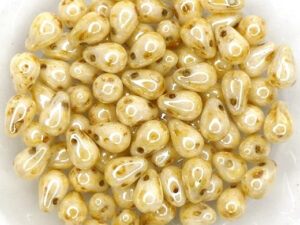 CD-02010-65401 White Alabaster Beige Marmor Luster Czech Drops 50 Pc.-13353