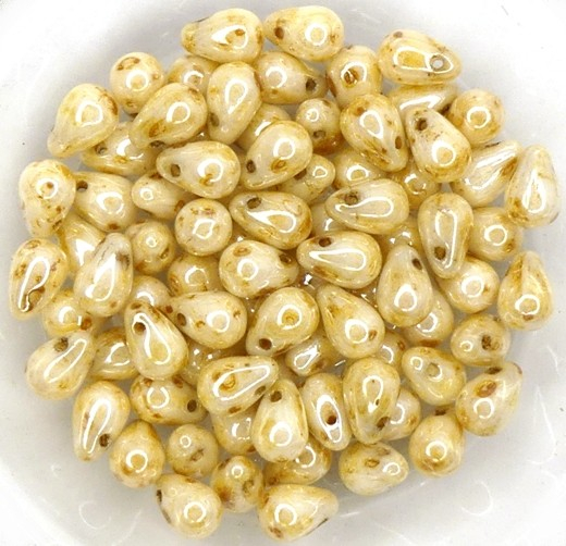 CD-02010-65401 White Alabaster Beige Marmor Luster Czech Drops 50 Pc.-13353