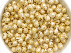 CD-02010-65401 White Alabaster Beige Marmor Luster Czech Drops 50 Pc.-13354