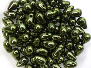 CD-23980-14495 Jet Green Metallic Czech Drops 50 Pc.-13366