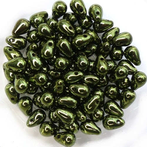 CD-23980-14495 Jet Green Metallic Czech Drops 50 Pc.-13366