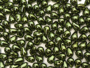CD-23980-14495 Jet Green Metallic Czech Drops 50 Pc.-13368