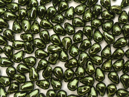 CD-23980-14495 Jet Green Metallic Czech Drops 50 Pc.-13368
