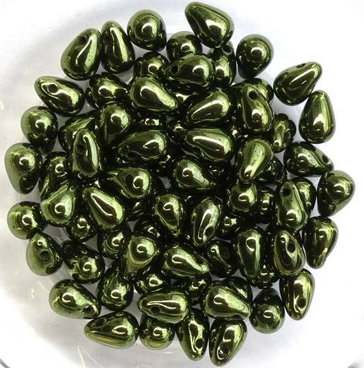 CD-23980-14495 Jet Green Metallic Czech Drops 50 Pc.-0