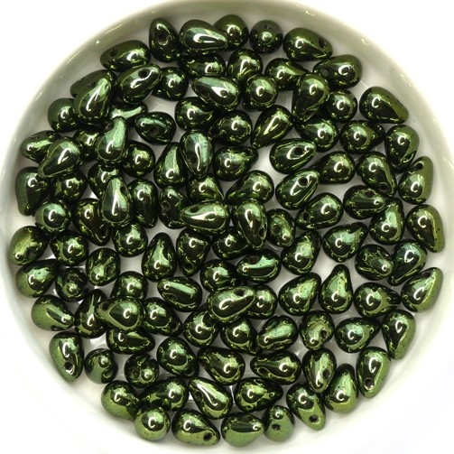 CD-23980-14495 Jet Green Metallic Czech Drops 50 Pc.-13369