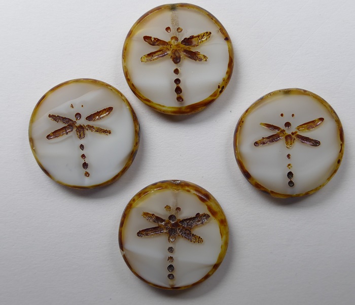 0020023 White/Grey Melee Dark Travertin Dragonfly, Table Cut 4 Pc.-0
