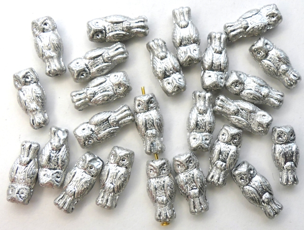 OWL-00030-27000 Owl Bead Full Silver 12 Pc.-13036