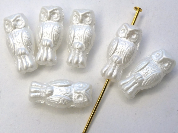OWL-02010-25001 Owl Bead Pastel Pearl White 12 Pc.-0 OWL-02010-25001 Owl Bead Pastel Pearl White 12 Pc.-0
