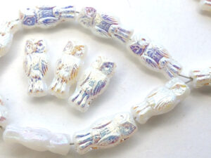 OWL-02010-28703 Owl Bead White Alabaster Full AB 12 Pc.-13055