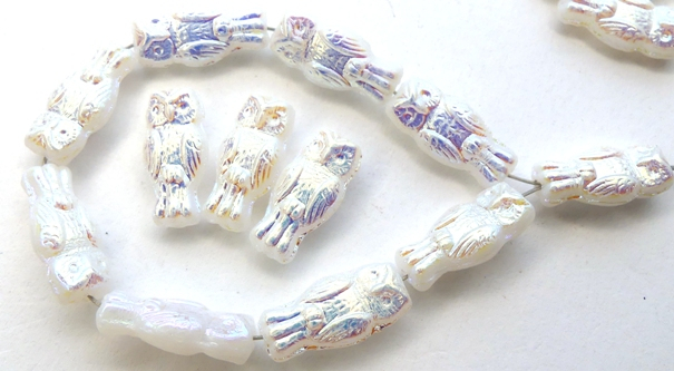 OWL-02010-28703 Owl Bead White Alabaster Full AB 12 Pc.-13055