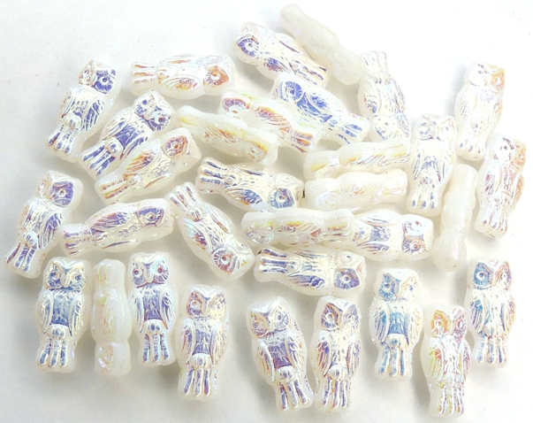 OWL-02010-28703 Owl Bead White Alabaster Full AB 12 Pc.-13057