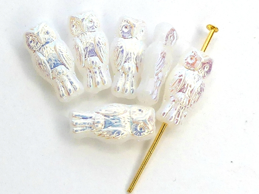 OWL-02010-28703 Owl Bead White Alabaster Full AB 12 Pc.-13056