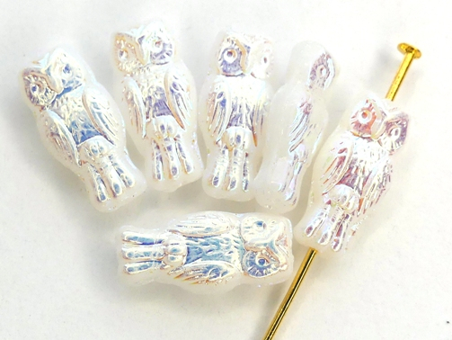 OWL-02010-28703 Owl Bead White Alabaster Full AB 12 Pc.-0 OWL-02010-28703 Owl Bead White Alabaster Full AB 12 Pc.-0