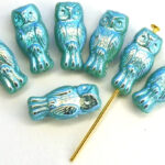 OWL-63140-28703 Owl Bead Opaque Green Turquoise Full AB 12 Pc.-0