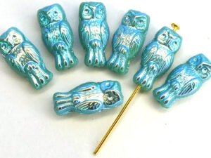 OWL-63140-28703 Owl Bead Opaque Green Turquoise Full AB 12 Pc.-0