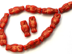 OWL-93420-54319 Owl Bead Opaque Red Bronze Patina 12 Pc.-13106