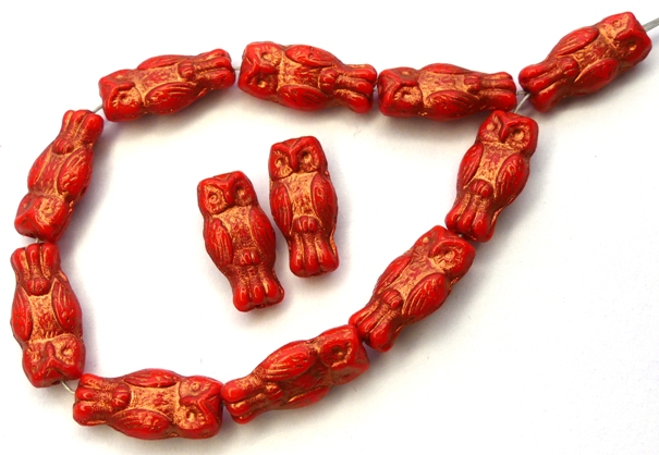 OWL-93420-54319 Owl Bead Opaque Red Bronze Patina 12 Pc.-13106