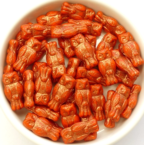 OWL-93420-54319 Owl Bead Opaque Red Bronze Patina 12 Pc.-13107