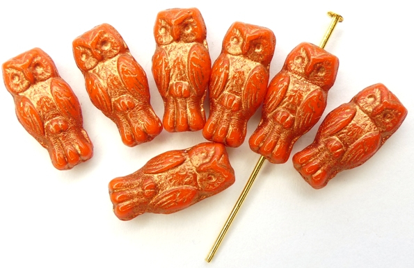 OWL-93420-54319 Owl Bead Opaque Red Bronze Patina 12 Pc.-13105