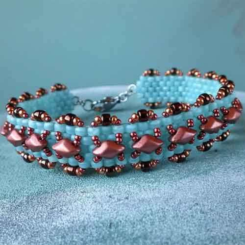 Madras Bracelet, Free Pattern with Matubo GemDuo Beads.-14122