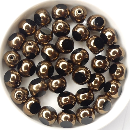 0010478 Jet Bronze, Three Cut Window Bead 15 Pc.-14565