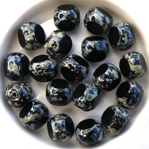 0010481 Jet Travertin, Three Cut Window Bead 8 Pc.-0 0010481 Jet Travertin, Three Cut Window Bead 8 Pc.-0