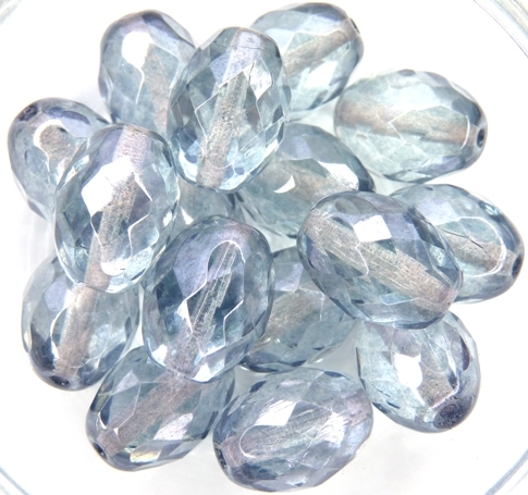 0020214 Crystal Blue/Gray Luster Oval facet 13x10 mm. 6 Pc.-14385