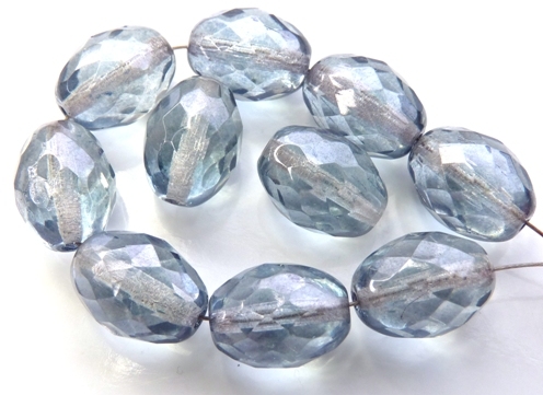 0020214 Crystal Blue/Gray Luster Oval facet 13x10 mm. 6 Pc.-0