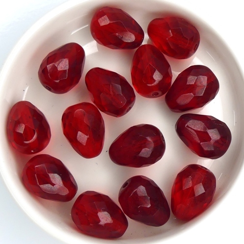 0050236 Dark Siam Red, Pear shaped Drop bead 13 x 10 mm. 6 Pc.-0