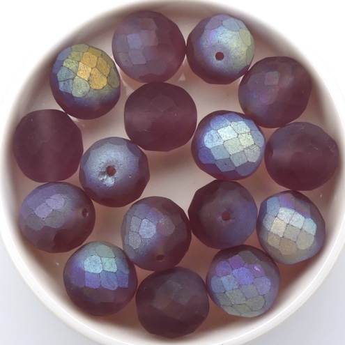 0080542 Matte Amethyst AB, Facet 12 mm. 6 Pc.-0 0080542 Matte Amethyst AB, Facet 12 mm. 6 Pc.-0