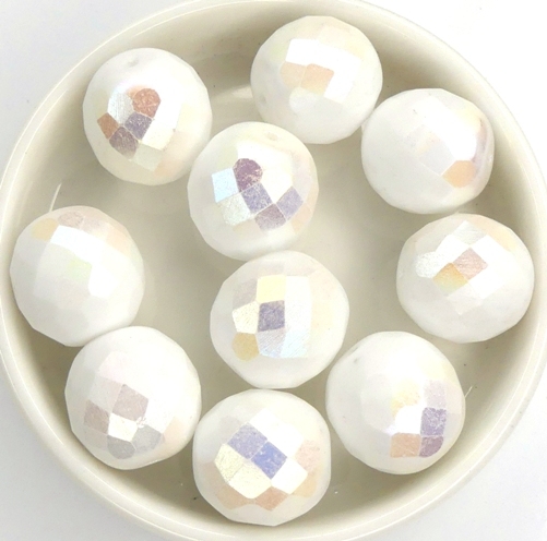 0140202 Opaque White AB, Facet 14 mm. 5 Pc.-0 0140202 Opaque White AB, Facet 14 mm. 5 Pc.-0