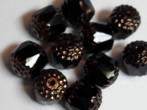 0010485 Jet Copper Facet Cathedral Beads 10 mm. 5 Pc.-0