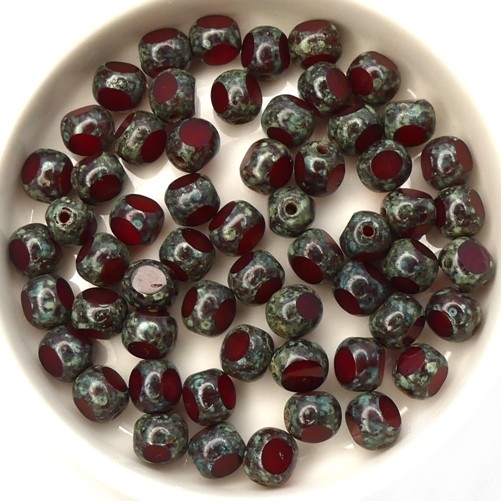 0050240 Siam Travertin, Three Cut Window Bead 15 Pc.-0 0050240 Siam Travertin, Three Cut Window Bead 15 Pc.-0