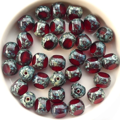 0050245 Siam Travertin, Three Cut Window Bead 8 mm. 10 Pc.-0